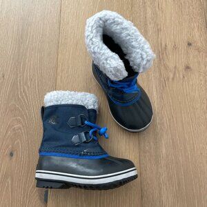 Sorel Boots Kids 10 Blue Black Waterproof Yoot Pac Nylon Winter Snow Shoes